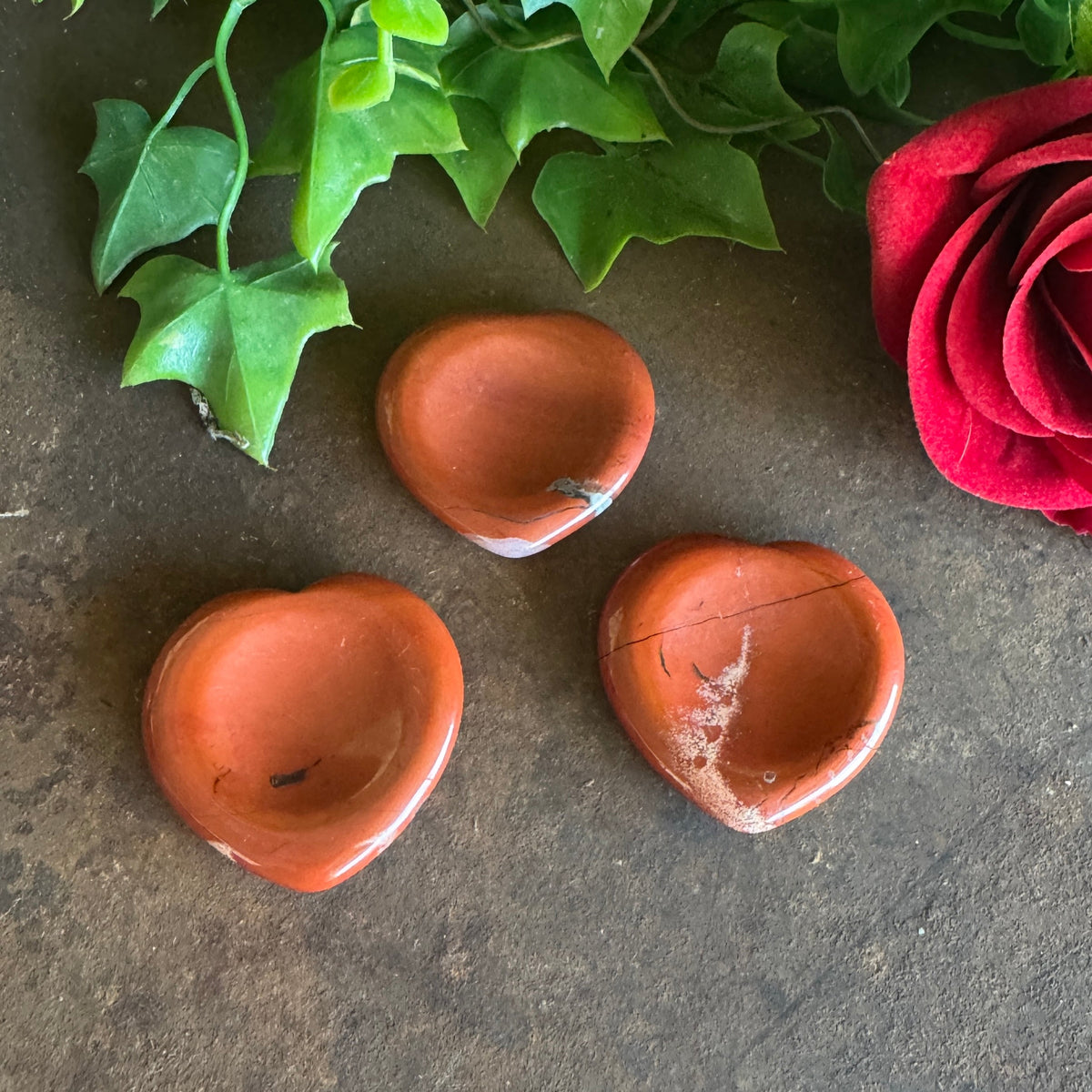 Red Jasper heart-shaped thumb stone for grounding, courage and strength