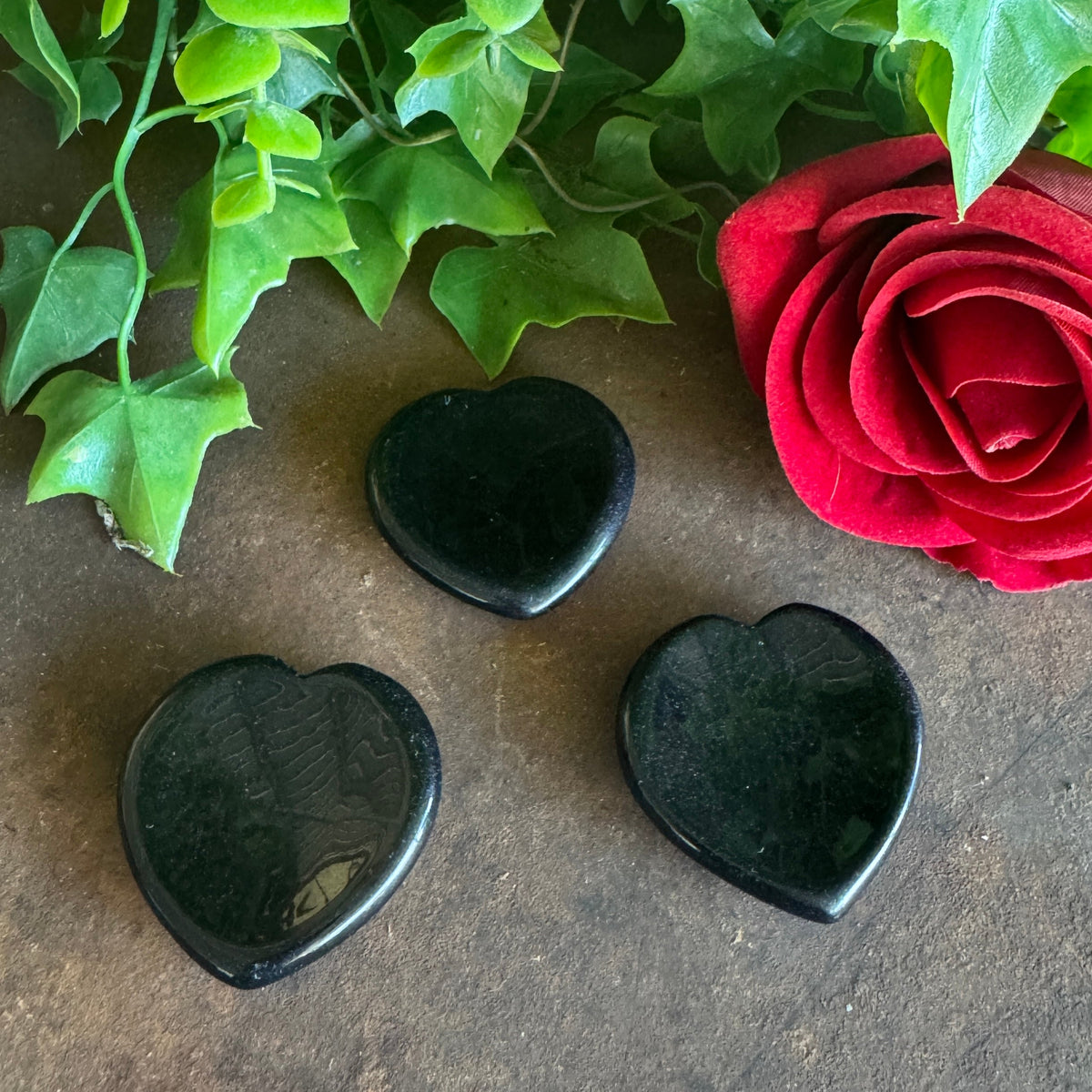 Black Obsidian heart-shaped thumb stone for protection, grounding and clarity