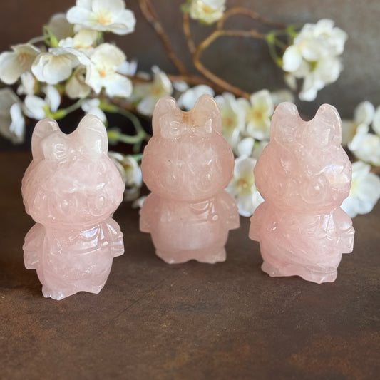 Rose Quartz Crystal Labubu Inspired Carving – Emotional Healing, Love & Heart Chakra Balance