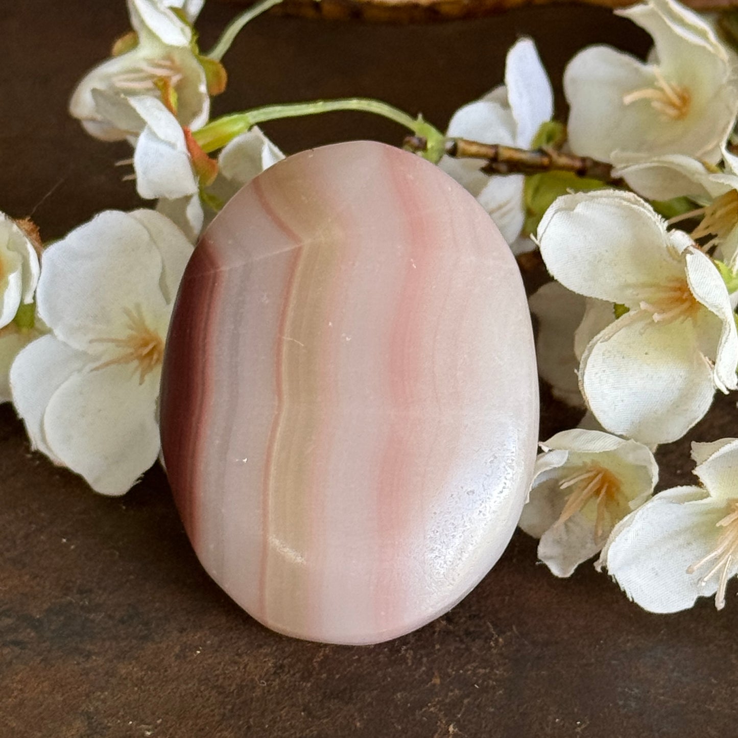 Pink Onyx Palm Stone – Emotional Healing, Grounding & Heart Chakra Balance