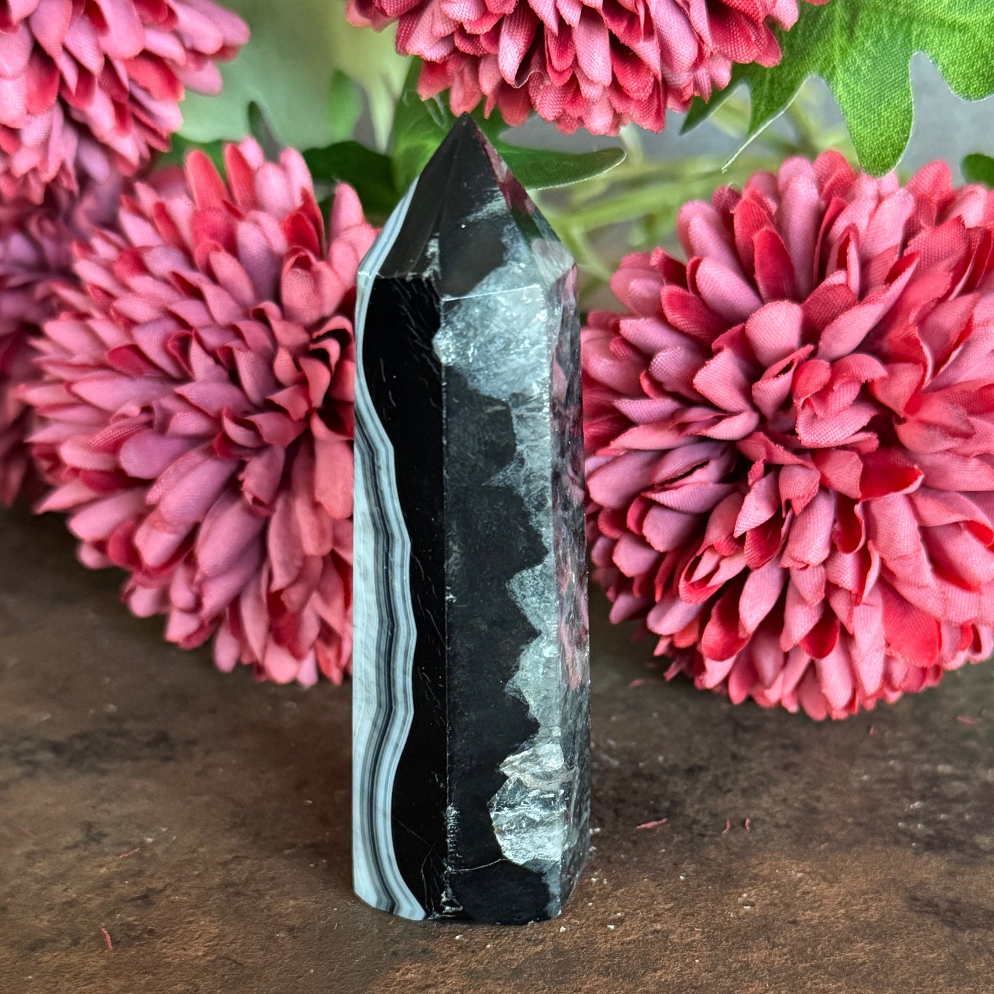 Black Agate Crystal Towers – Grounding, Protection & Emotional Stability