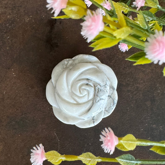 Howlite crystal flower carving for calm patience mindfulness and inner peace