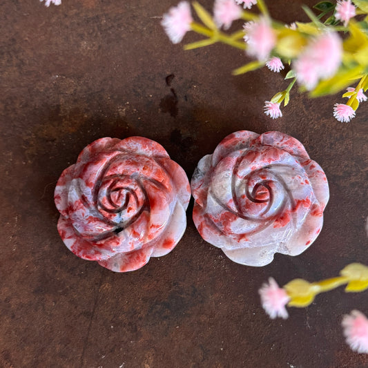 Pink Agate crystal flower carving for love comfort emotional balance and self-love