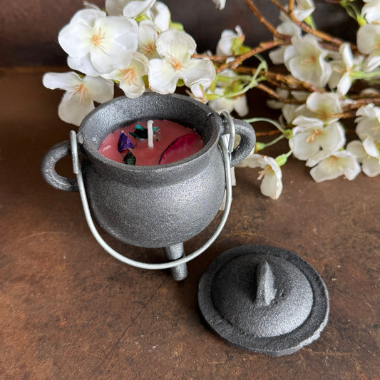 Cast Iron Cauldron Smudge Candle – Rose | Spiritual Cleansing, Healing & Intention Setting