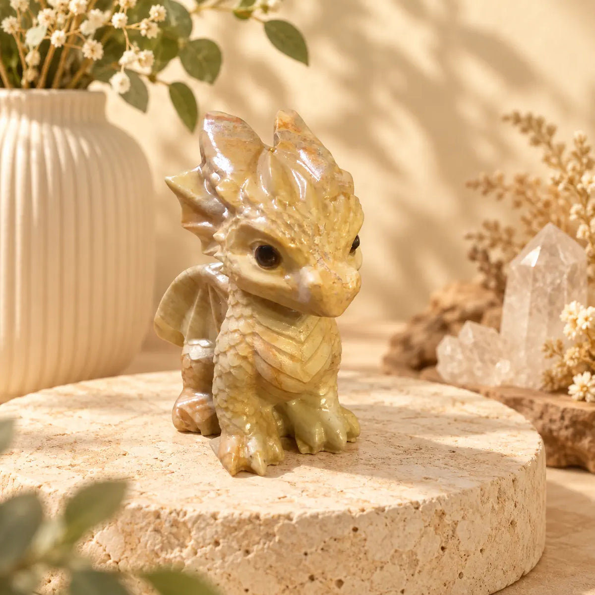 Jade crystal dragon carving exact item with natural green tones