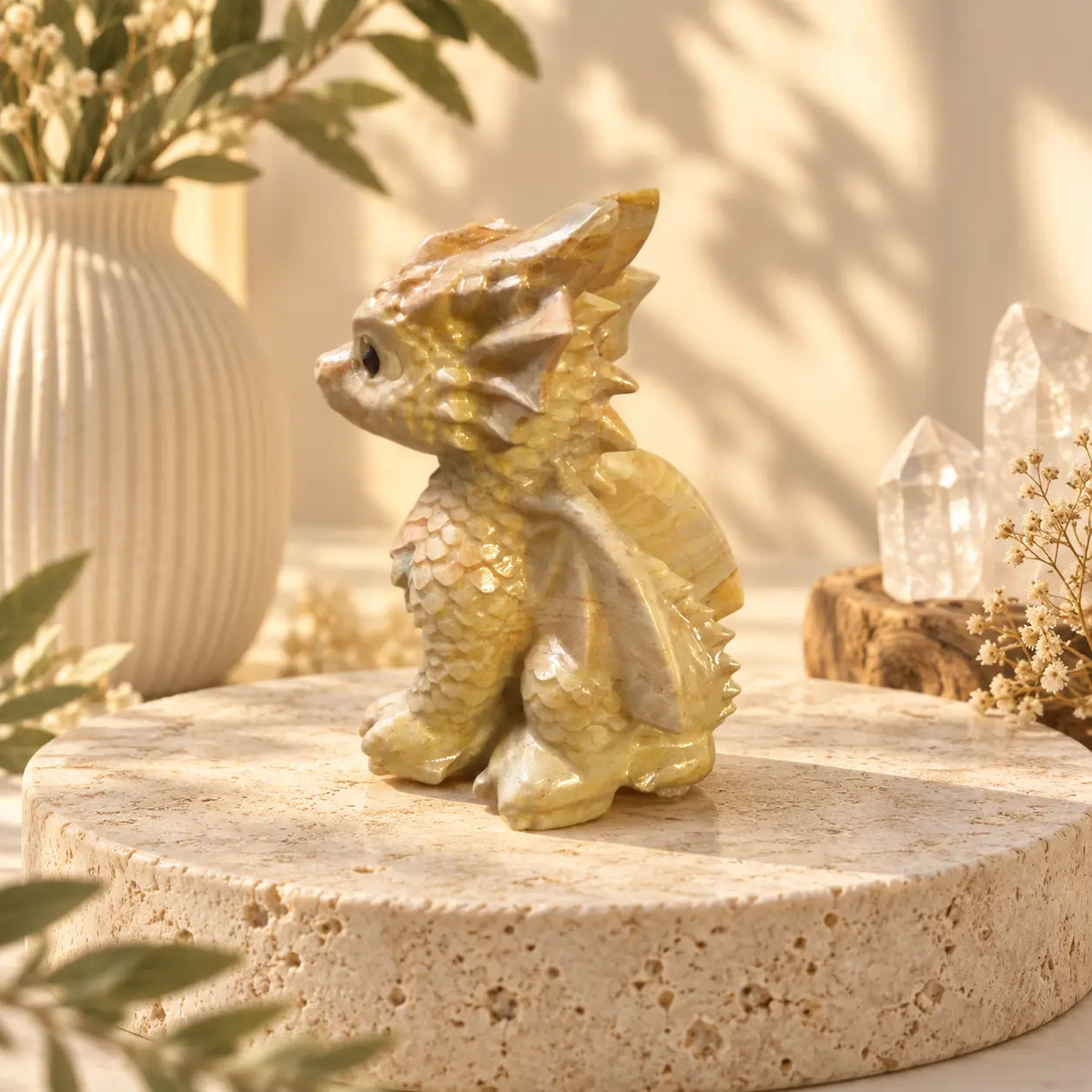 Side view of natural Jade crystal dragon carving