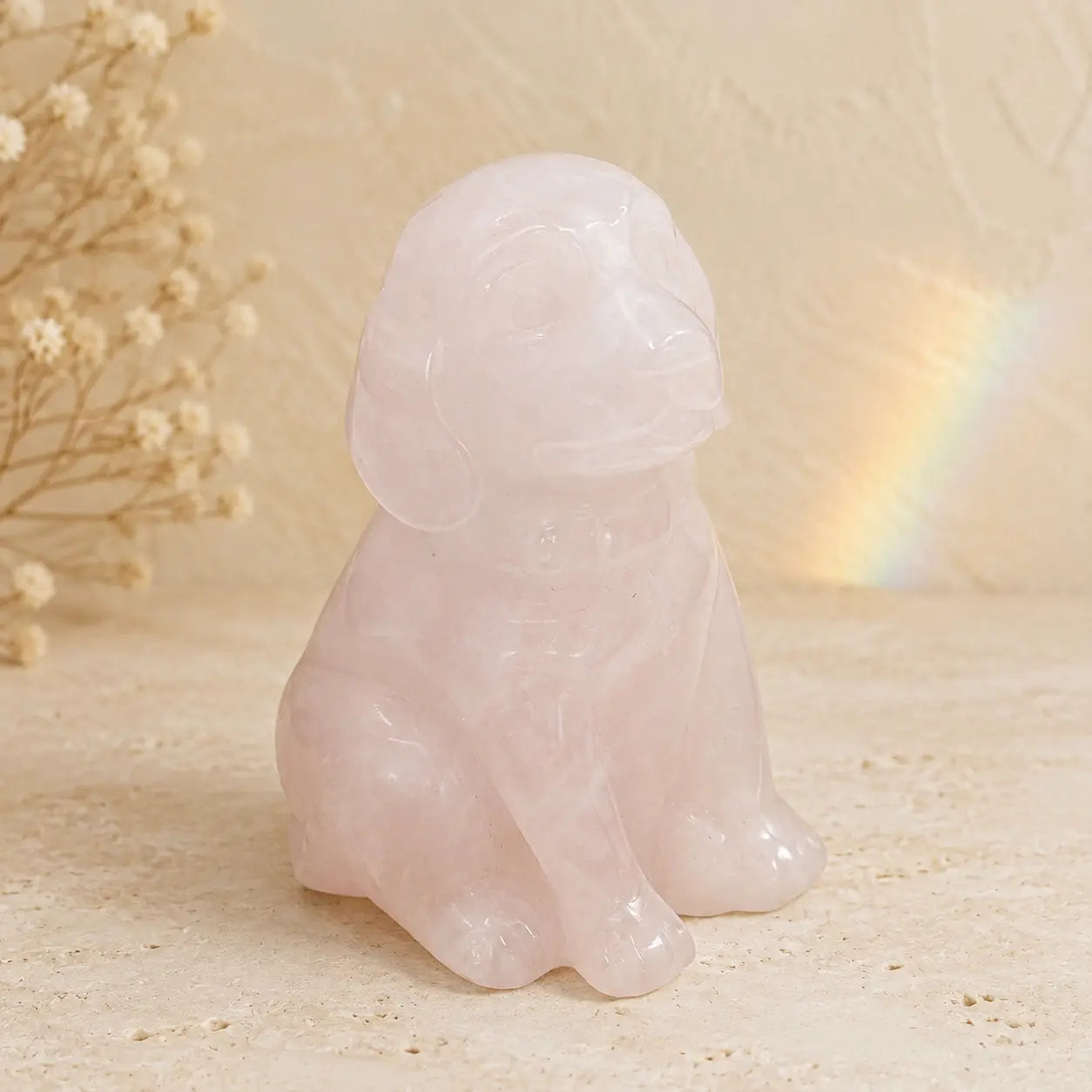 Rose Quartz Labrador Retriever crystal dog figurine