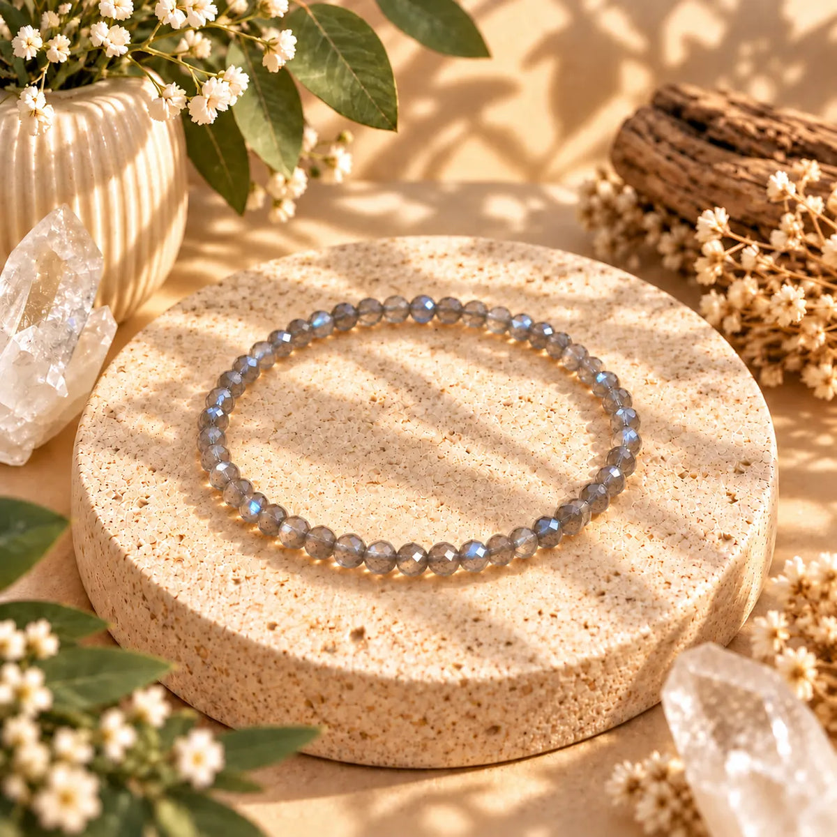 Labradorite 4mm faceted crystal bead bracelet