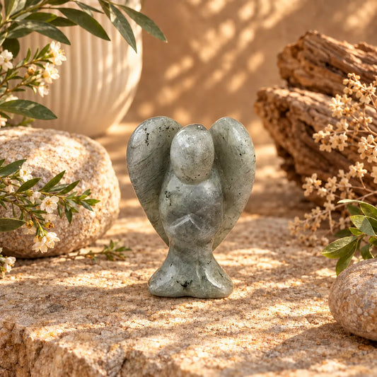 Labradorite crystal angel carving approximately 6cm for protection, intuition and transformation