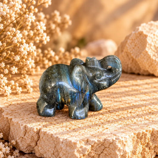 Labradorite Crystal Elephant – Intuition, Protection & Spiritual Awakening
