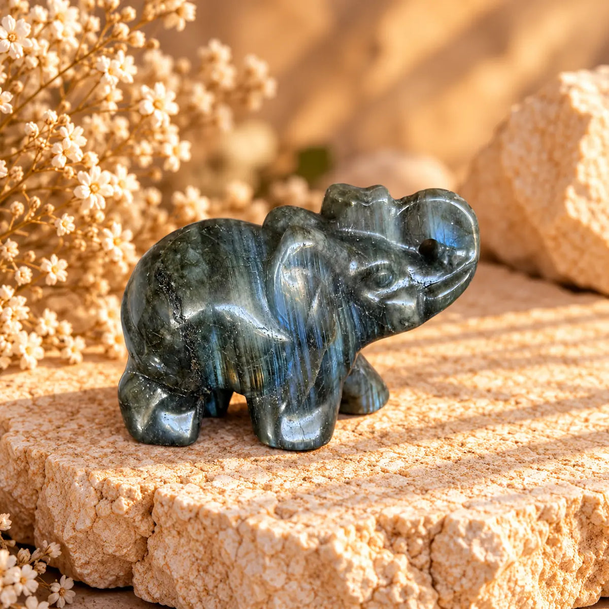 Labradorite crystal elephant carving alternate view
