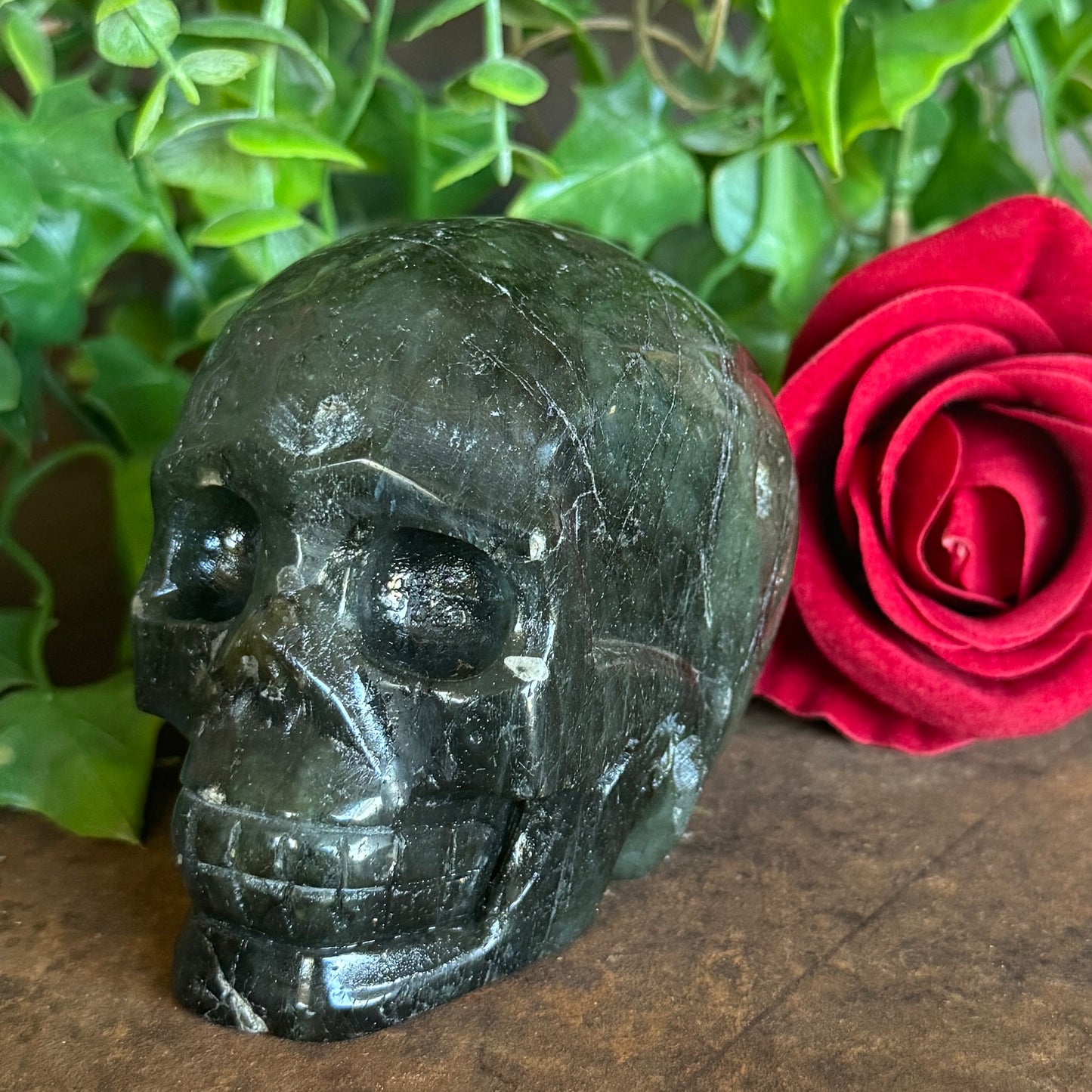 Labradorite Crystal Skull with blue flash, polished crystal skull carving, spiritual gift from Spiritual Gifts Australia