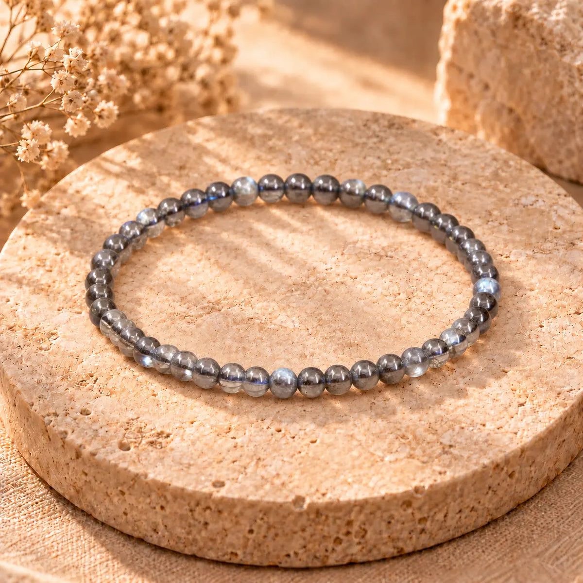 Labradorite 4mm unisex crystal bead bracelet