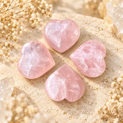 Rose Quartz polished heart crystal carving – product image