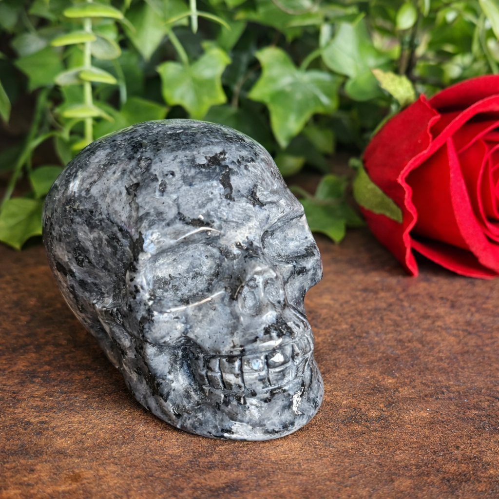 Lavakite Crystal Skull with blue green shimmer for protection, grounding, intuition, emotional healing and spiritual energy.