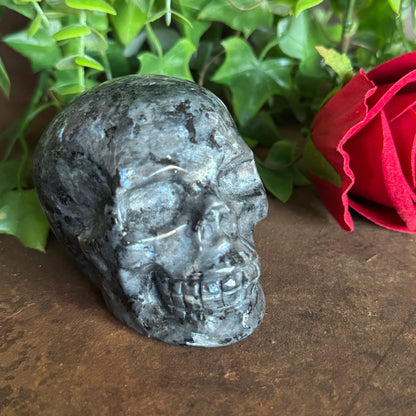 Lavakite Crystal Skull with blue green shimmer for protection, grounding, intuition, emotional healing and spiritual energy.