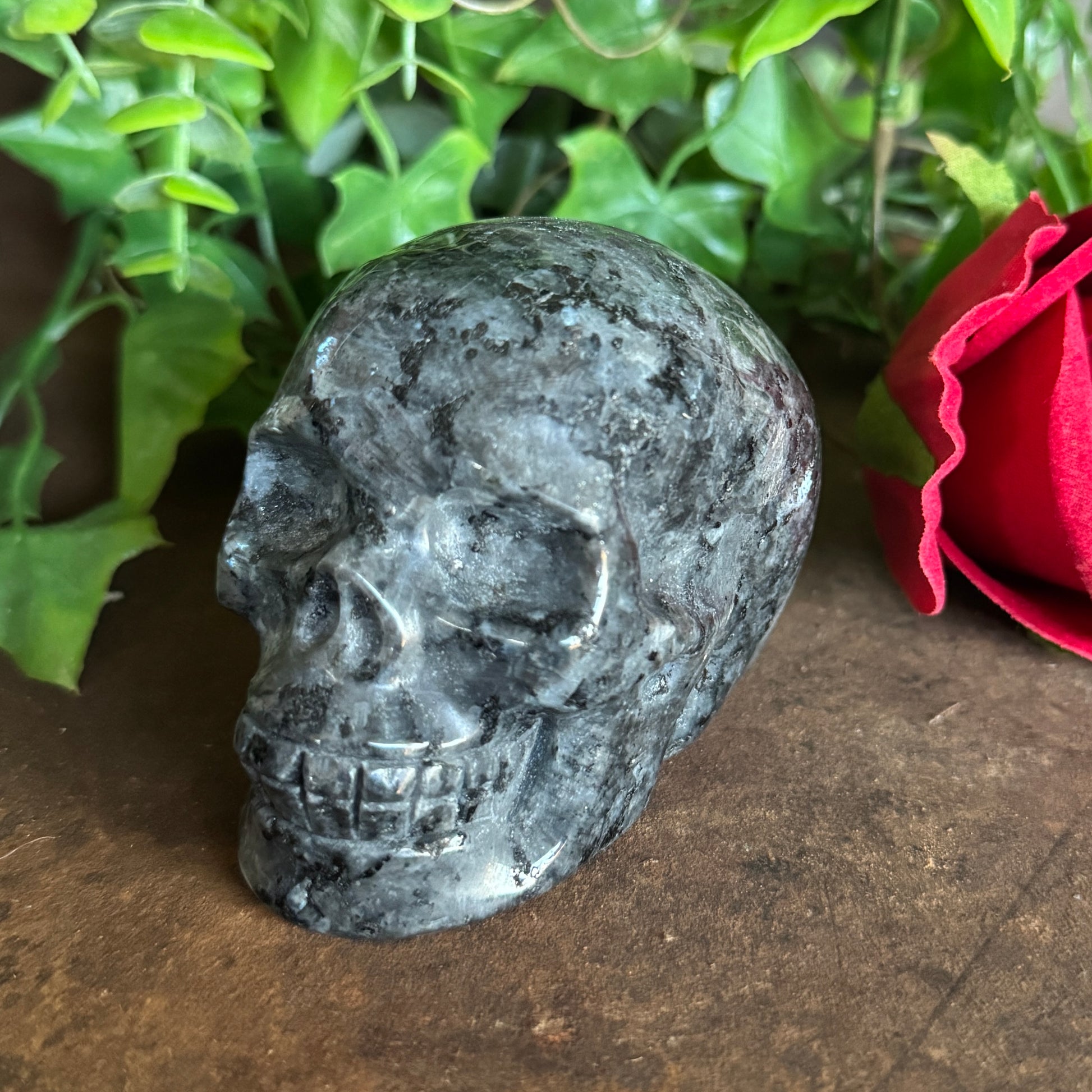 Lavakite Crystal Skull with blue green shimmer for protection, grounding, intuition, emotional healing and spiritual energy.