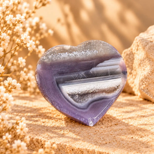 134g lavender banded Agate geode druzy heart