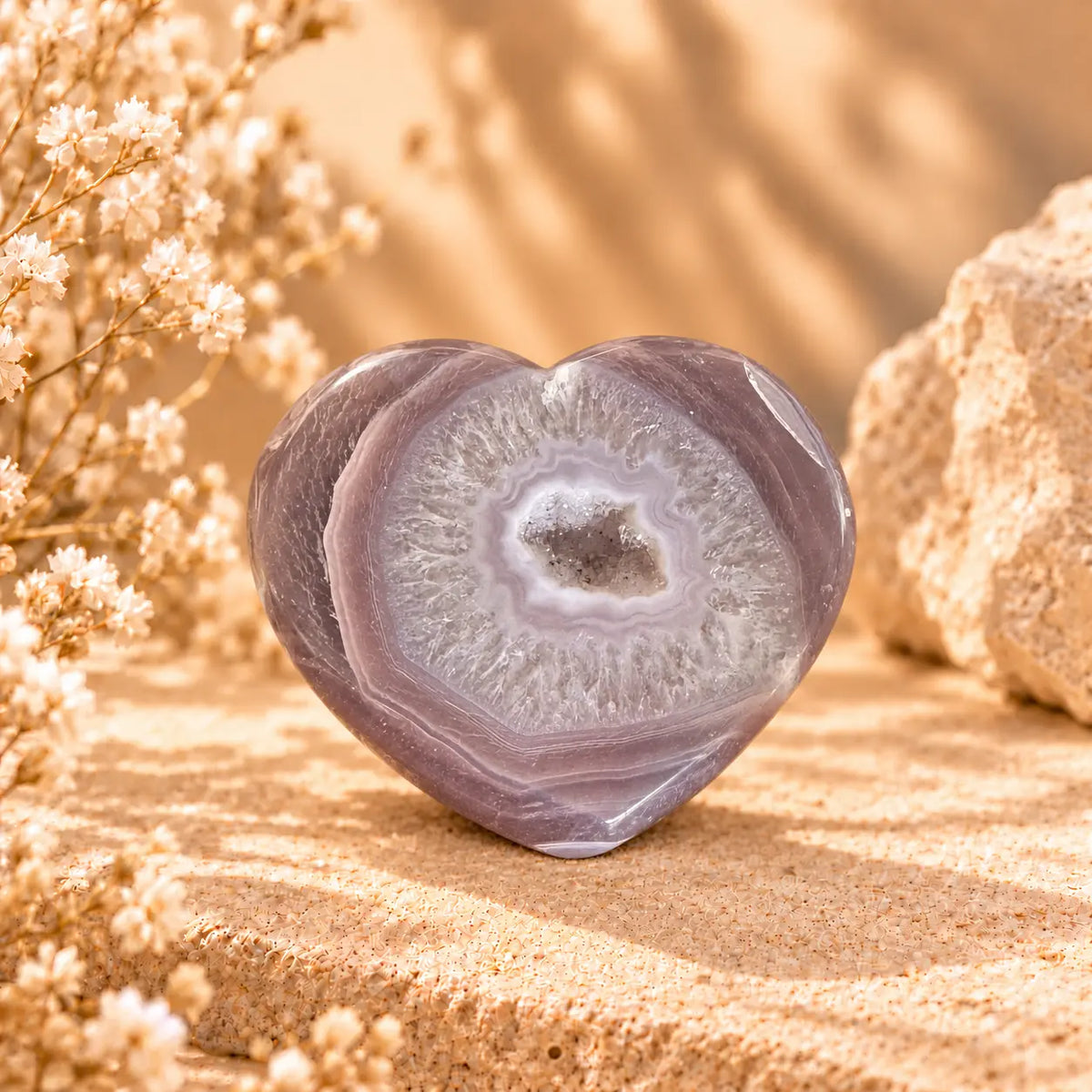 146g lavender Agate geode druzy heart