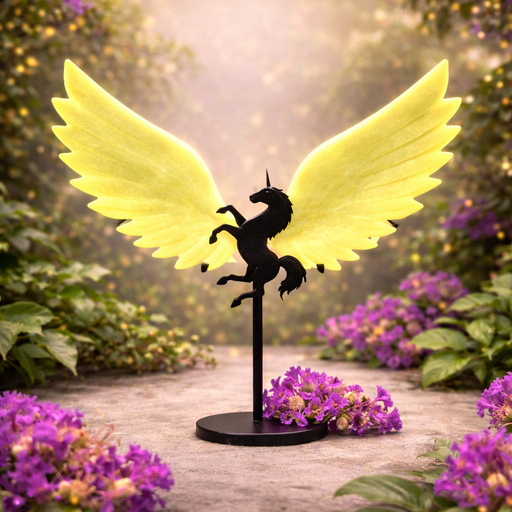 Lemon Quartz Crystal Wings on Unicorn Pegasus Stand – Joy, Abundance & Spiritual Radiance