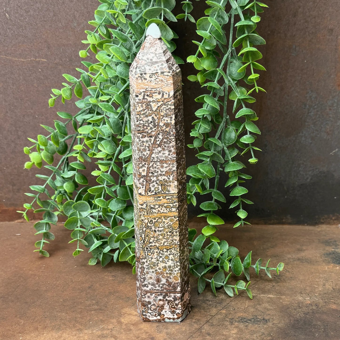 Leopard Print Jasper crystal tower for grounding, emotional healing, protection, and spiritual energy balance Australia