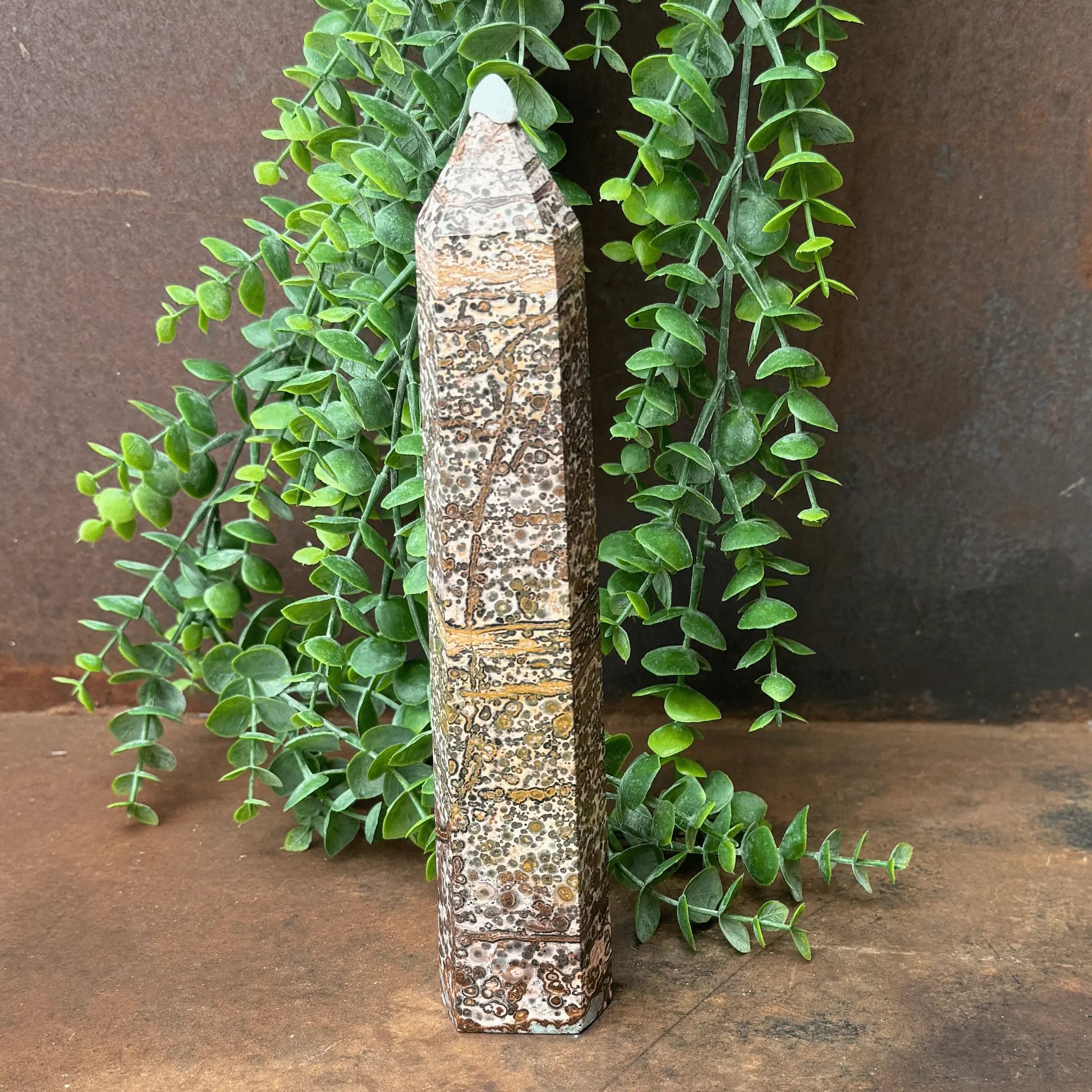 Leopard Print Jasper crystal tower for grounding, emotional healing, protection, and spiritual energy balance Australia