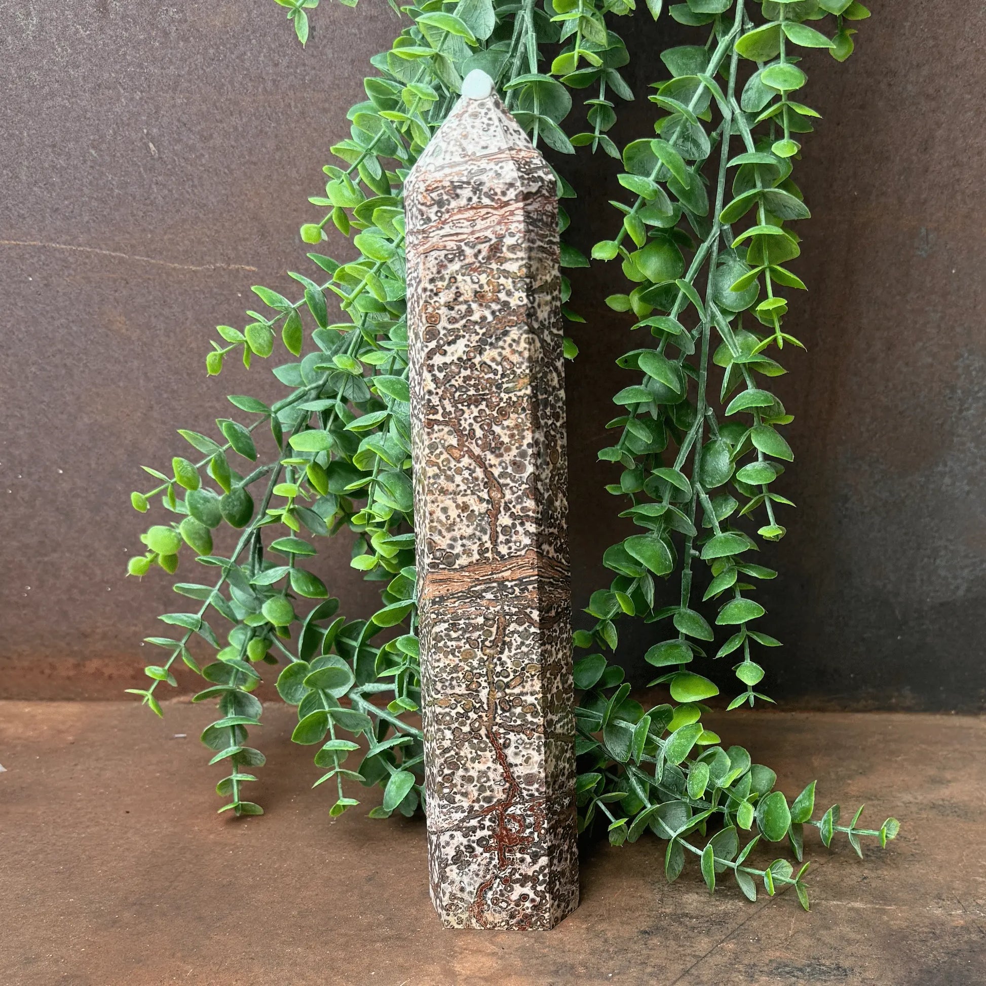 Leopard Print Jasper crystal tower for grounding, emotional healing, protection, and spiritual energy balance Australia