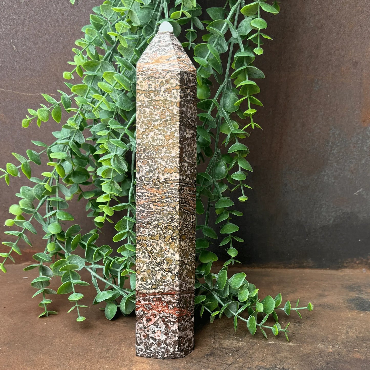 Leopard Print Jasper crystal tower for grounding, emotional healing, protection, and spiritual energy balance Australia