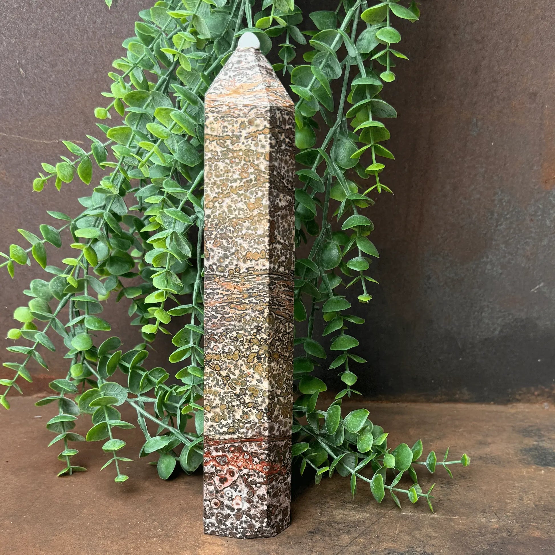 Leopard Print Jasper crystal tower for grounding, emotional healing, protection, and spiritual energy balance Australia