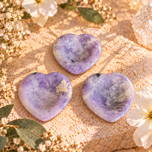 Lepidolite heart-shaped thumb stone approx. 4.5 × 3.5 cm