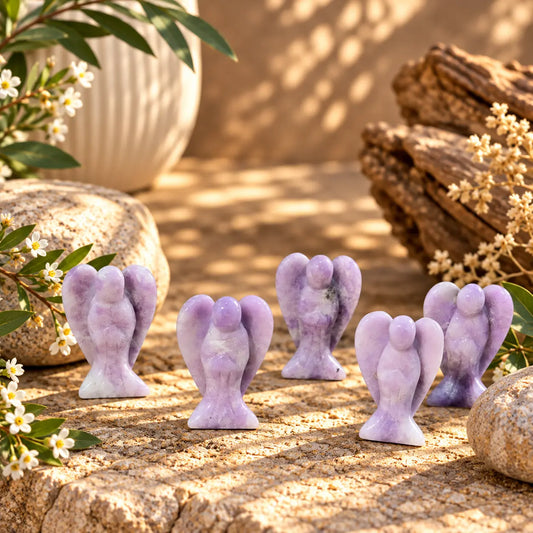 Lepidolite pocket crystal angel approximately 4cm for calm, balance and inner peace
