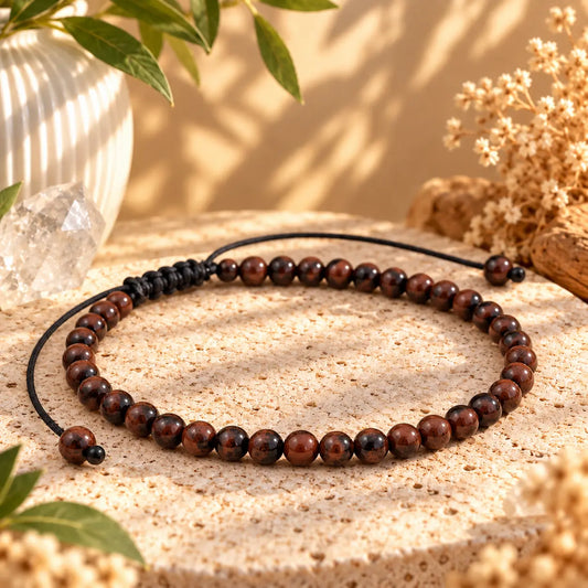 Mahogany Obsidian Unisex Adjustable Bracelet 4mm – Protection & Grounding