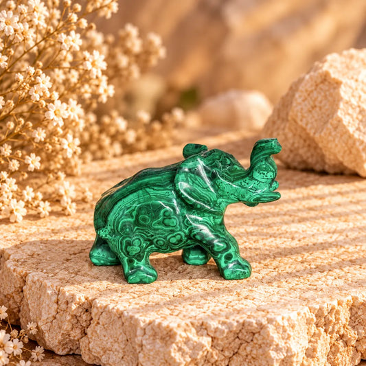 Malachite Elephant Carving – Protection, Strength & Heart-Centred Healing