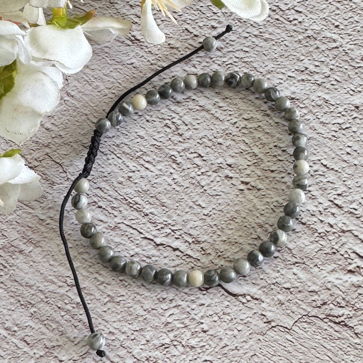 Mapstone Unisex Adjustable Crystal Bracelet 4mm – Grounding, Protection & Emotional Balance
