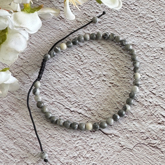 Mapstone Unisex Adjustable Crystal Bracelet 4mm – Grounding, Protection & Emotional Balance