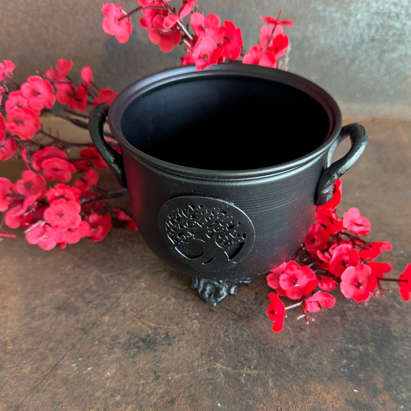 Metal cauldron with Tree of Life for energy cleansing, spiritual protection, ritual use, and balance