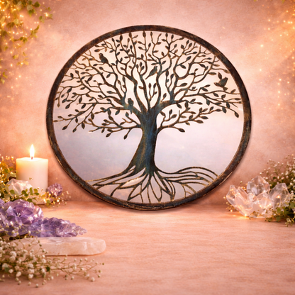 Metal Tree of Life with Mirror Background – A Symbol of Growth & Connection