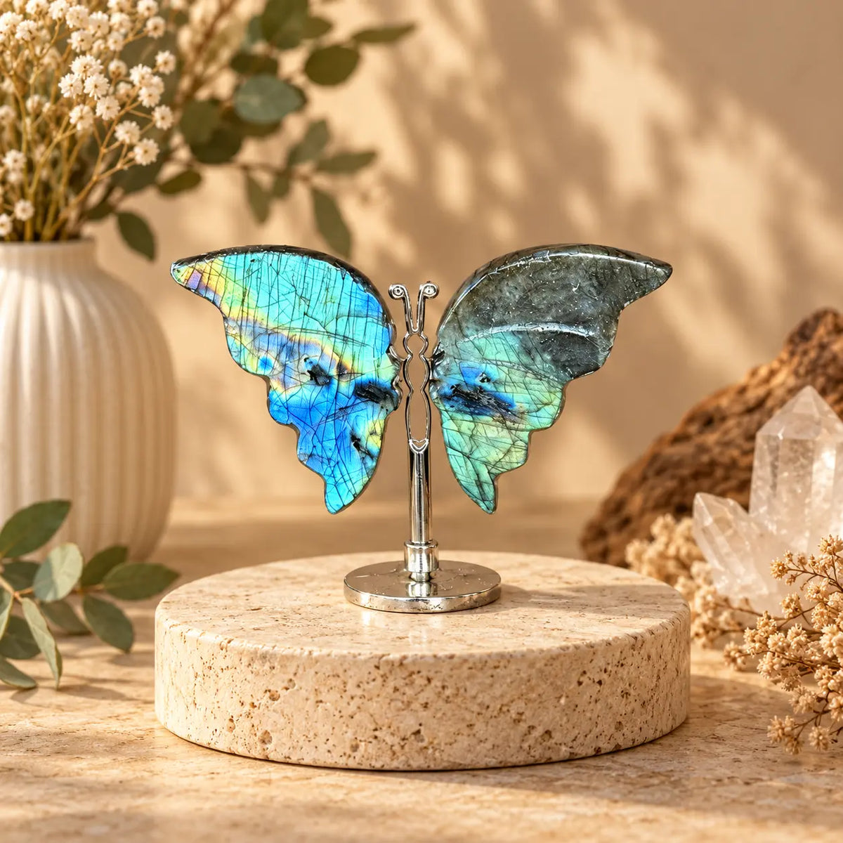 Mini Labradorite Crystal Butterfly Piece 2 natural crystal carving