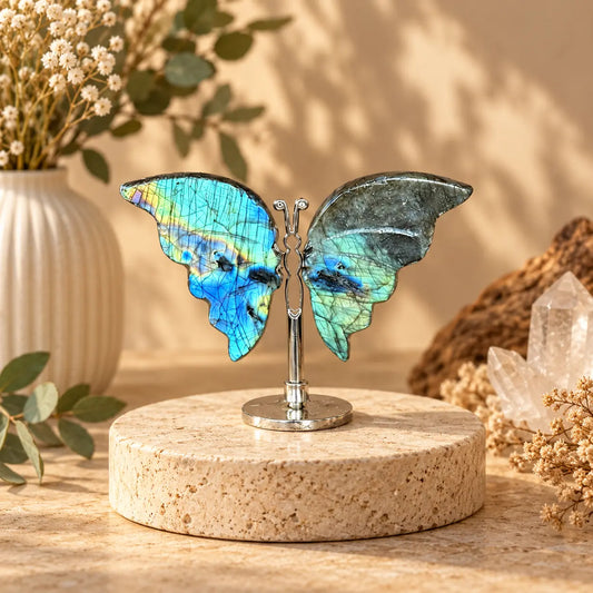 Mini Labradorite Crystal Butterfly Piece 2 natural crystal carving