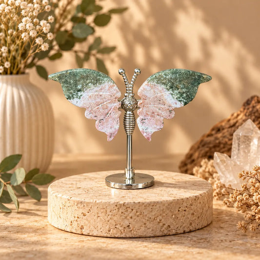 Mini Ocean Jasper crystal butterfly – exact crystal carving pictured