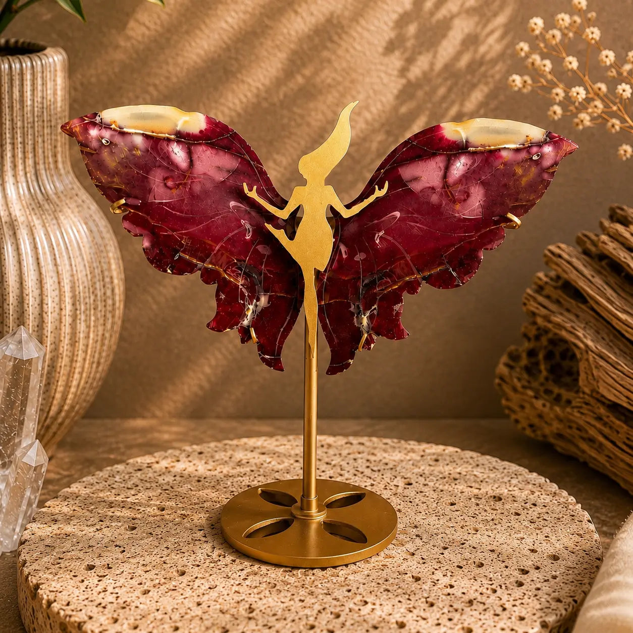 Mookaite Crystal Wings – Dancing Fairy Stand