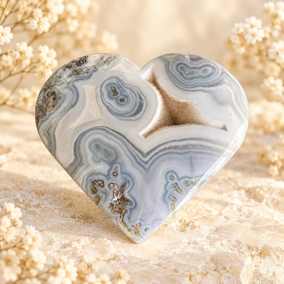 Moss Agate Crystal Heart 578g, exact photographed polished natural crystal heart for abundance, growth and renewal