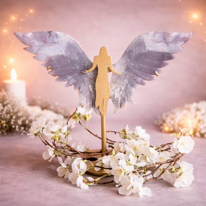 Moss Agate Crystal Wings on Angel Stand green crystal wings spiritual décor grounding balance crystal ornament Australia