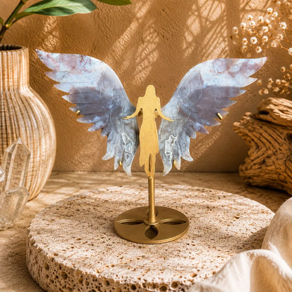 Moss Agate Crystal Wings on Angel Stand – Grounding, Renewal & Spiritual Healing