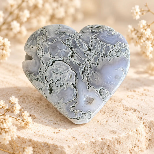 Moss Agate Crystal Heart 191g, exact photographed polished natural crystal heart for abundance, growth and renewal
