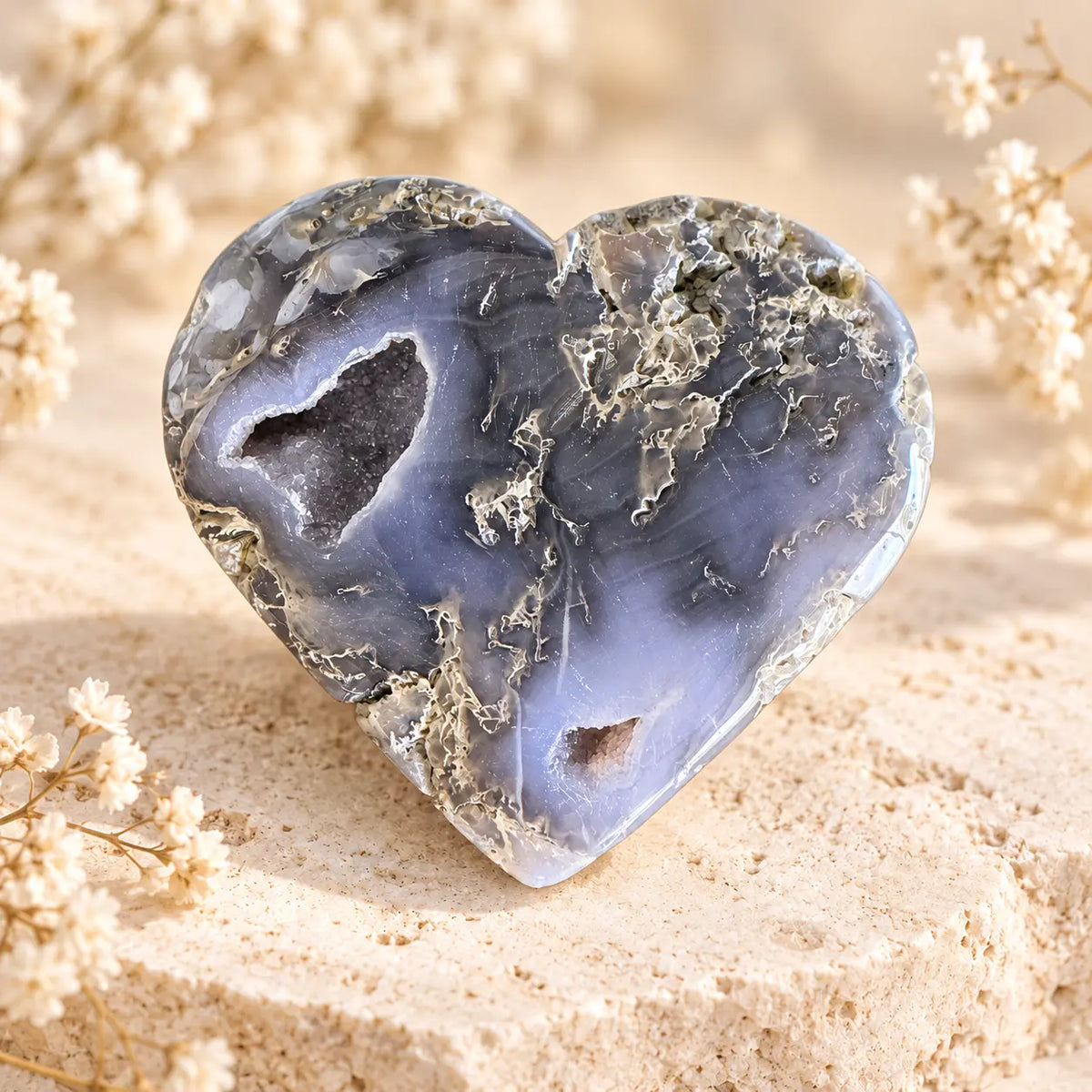 Moss Agate Crystal Heart 202g, exact photographed polished natural crystal heart for abundance, growth and renewal