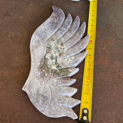 Moss Agate Crystal Wings on Angel Stand – Grounding, Renewal & Divine Protection