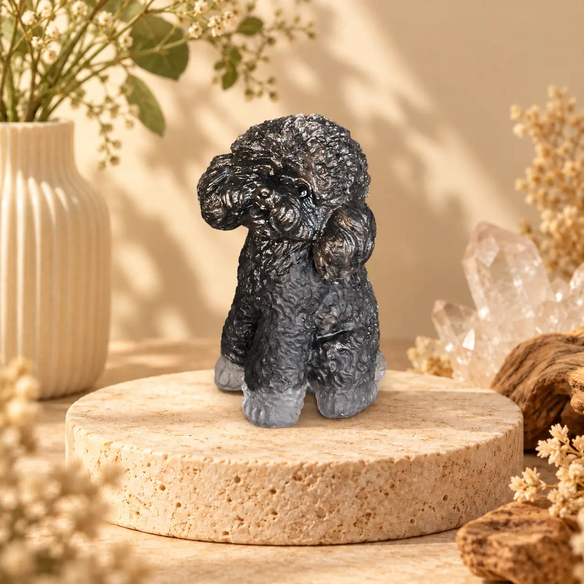 Black Obsidian Cavoodle, Moodle or Toy Poodle crystal dog figurine