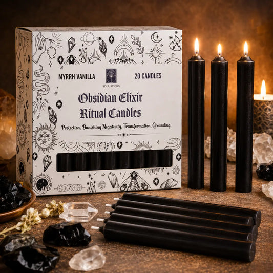Obsidian Elixir Myrrh Vanilla Scented Ritual Candles – Pack of 20