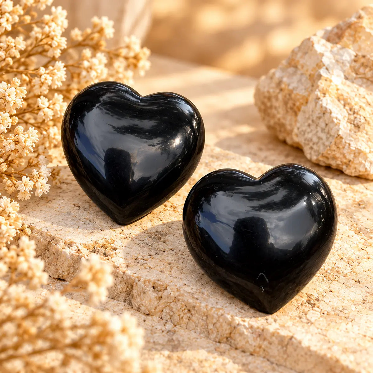 Obsidian polished crystal heart carving